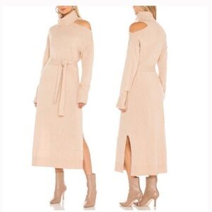 PAIGE Blush Cream Cold-Shoulder Turtleneck Midi Dress